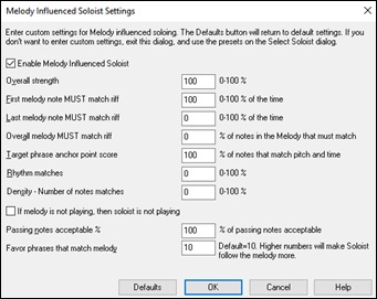 Melody Influenced Soloist Settings dialog